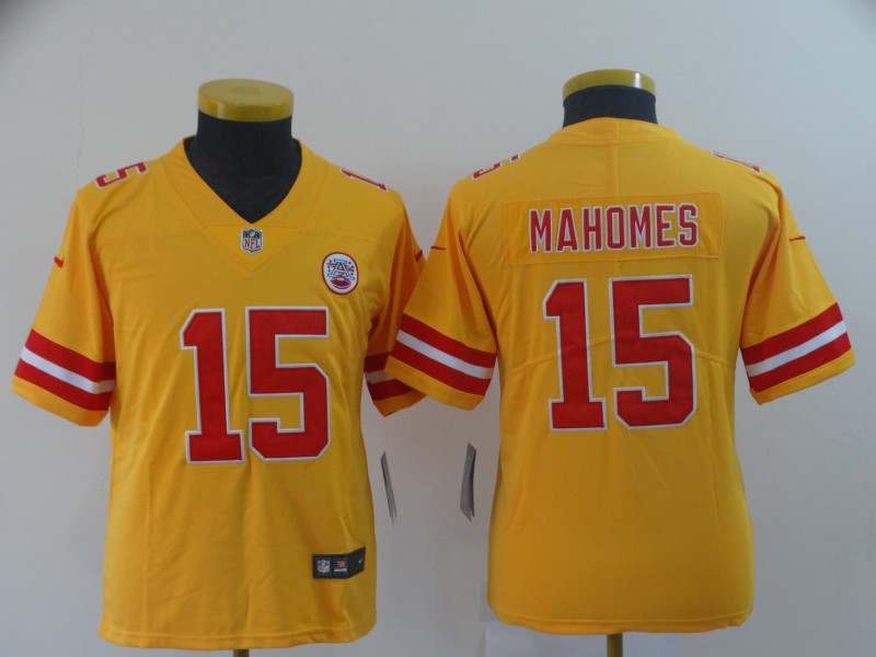 Youth Kansas City Chiefs #15 Mahomes yellow Nike Vapor Untouchable Limited NFL Jerseys->youth nfl jersey->Youth Jersey
